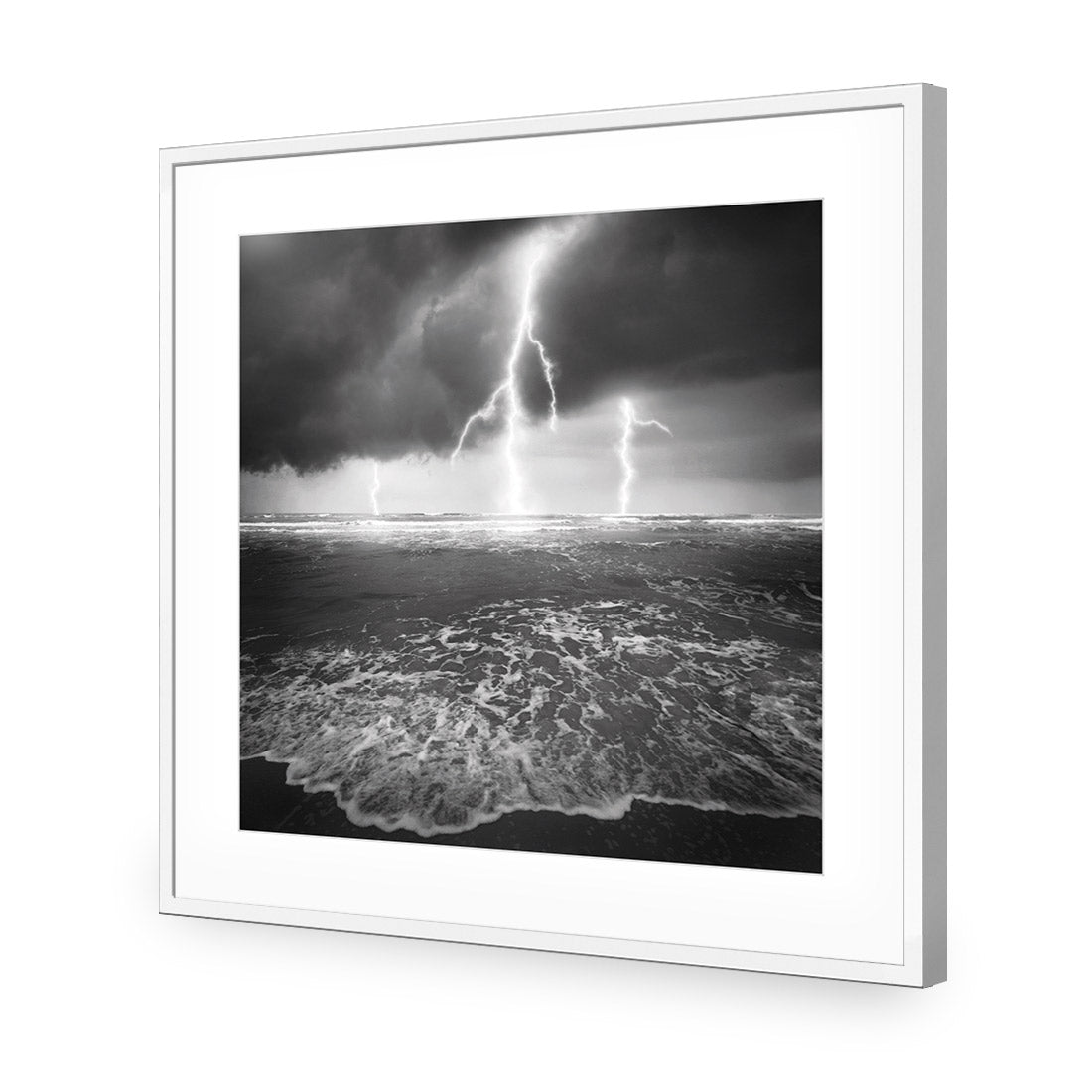 Lightning Beach, Black and White (Square) - Wall Art Designs - 1229_BS_Q WAD_AP - 030 - MAT_37x37_S - 2538 - WHT