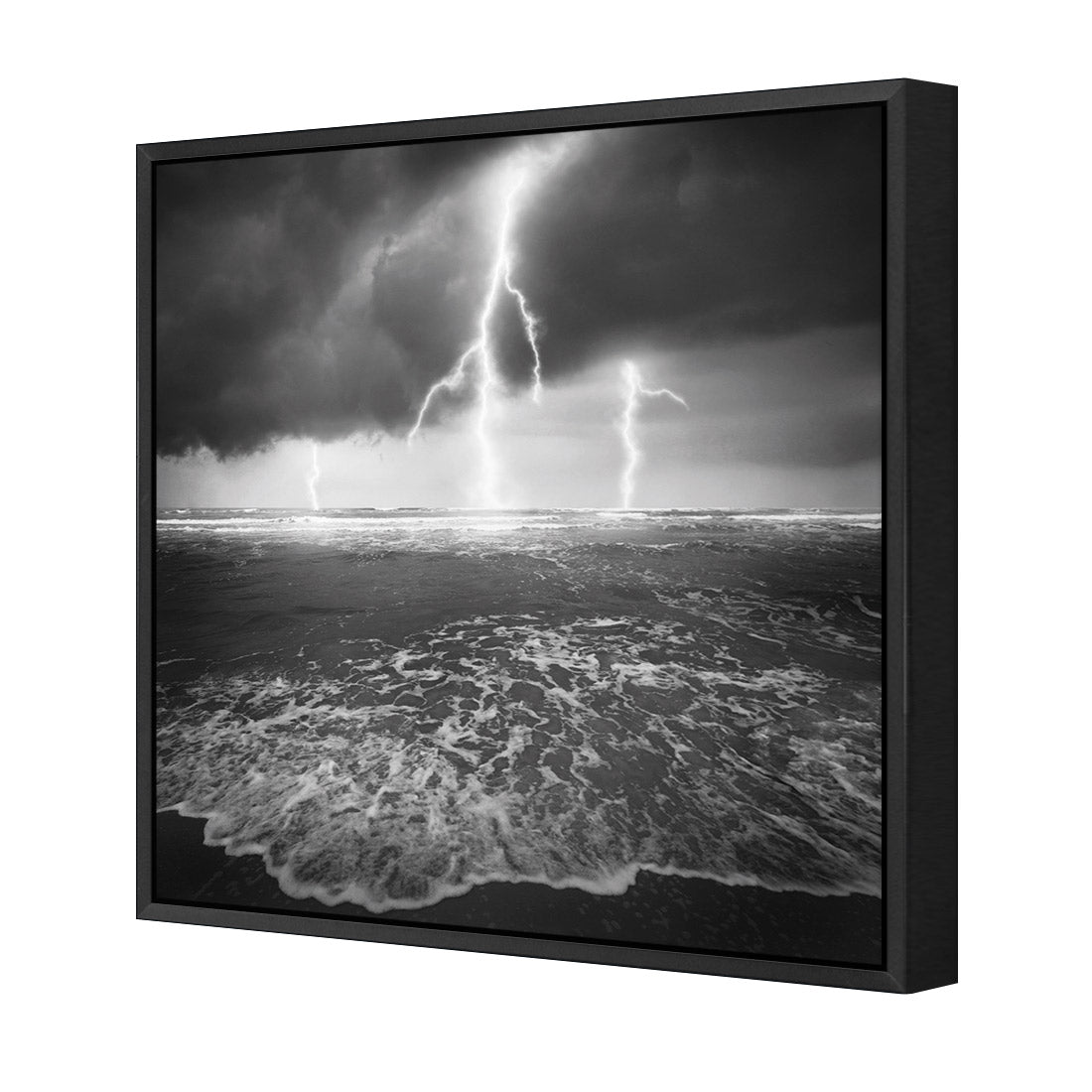 Lightning Beach, Black and White (Square) | Wall Art Designs