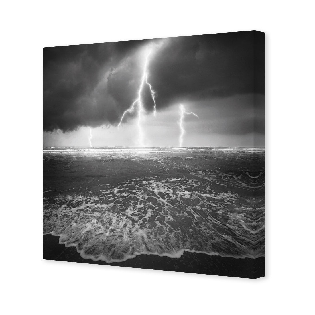 Lightning Beach, Black and White (Square) - Wall Art Designs - 1229_BS_Q WAD_CP - MPY - 260 - M - S - S_37x37_NONE