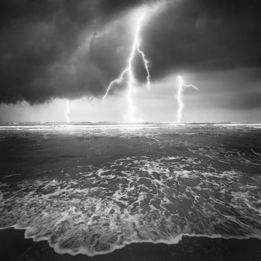 Lightning Beach, Black and White (Square) - Wall Art Designs - 1229_BS_Q WAD_CP - MPY - 260 - M - S - S_37x37_NONE