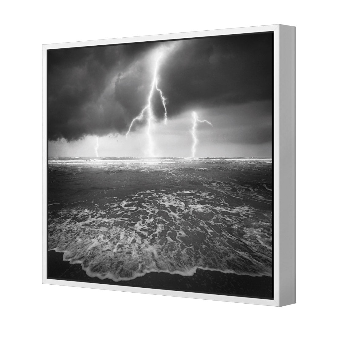 Lightning Beach, Black and White (Square) - Wall Art Designs - 1229_BS_Q WAD_CP - MPY - 260 - M - S - S_37x37_S - 1550 - WHT