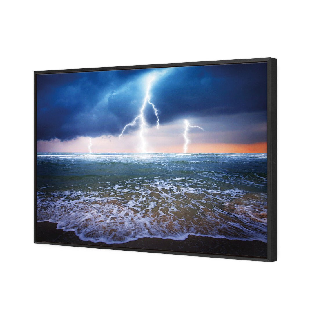 Lightning Beach | Standard Canvas | Floating Frame | Black