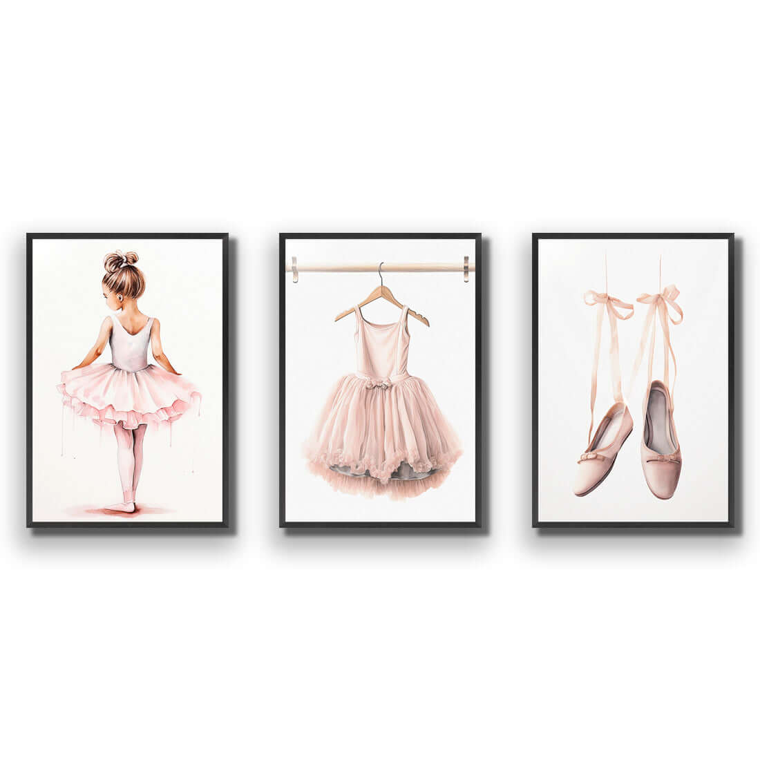 Little Ballerina 1 - Trio Art Set | Classic Acrylic | Flat Frame No Border | Black