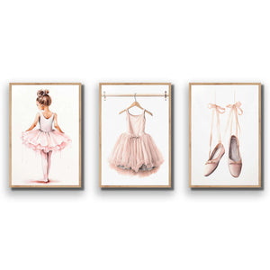 Little Ballerina 1 - Trio Art Set | Classic Acrylic | Flat Frame No Border | Oak