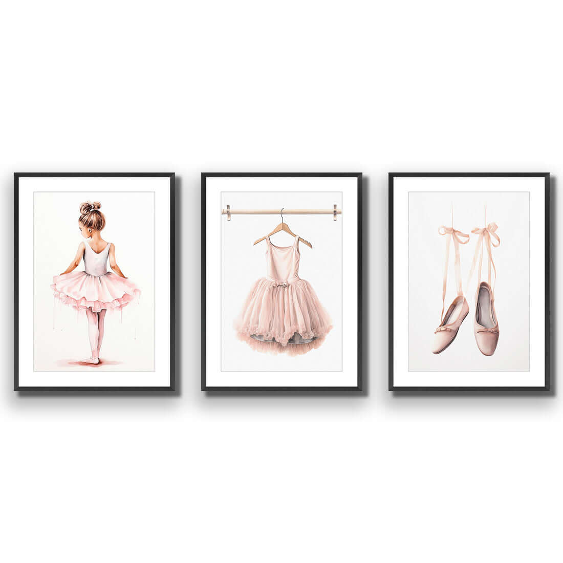 Little Ballerina 1 - Trio Art Set | Classic Acrylic | Flat Frame With Border | Black