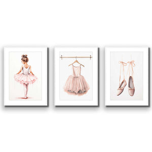 Little Ballerina 1 - Trio Art Set | Classic Acrylic | Flat Frame With Border | White