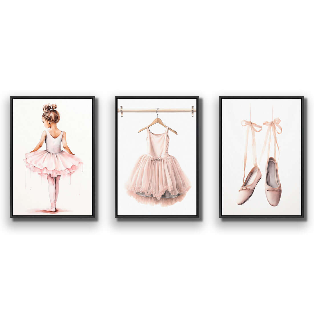 Little Ballerina 1 - Trio Art Set | Classic Canvas | Floating Frame | Black