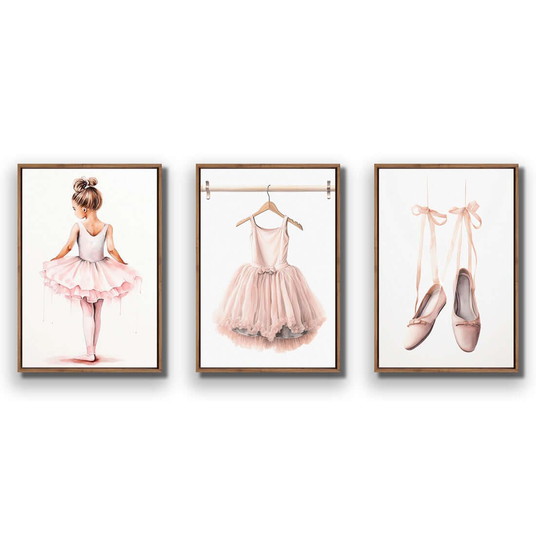 Little Ballerina 1 - Trio Art Set | Classic Canvas | Floating Frame | Natural