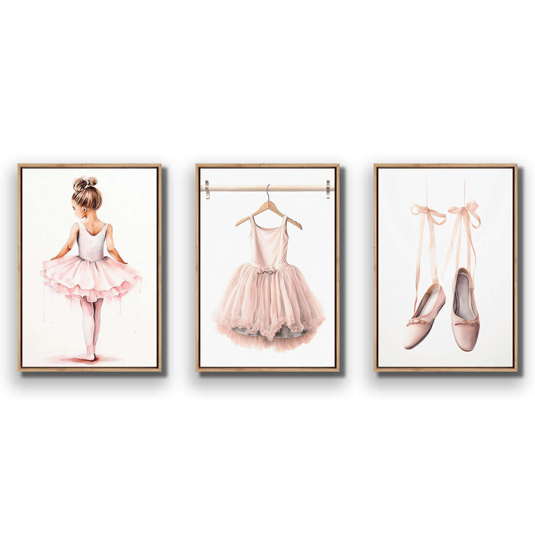 Little Ballerina 1 - Trio Art Set | Classic Canvas | Floating Frame | Oak