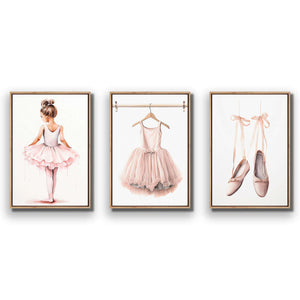 Little Ballerina 1 - Trio Art Set | Classic Canvas | Floating Frame | Oak
