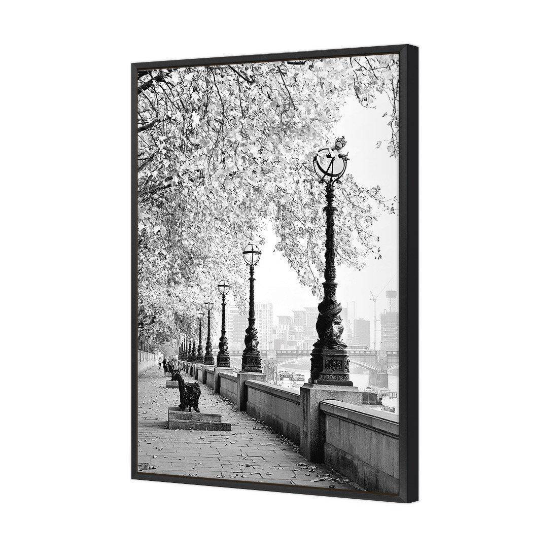 London Riverwalk, B&W Rectangle | Standard Canvas | Floating Frame | Black