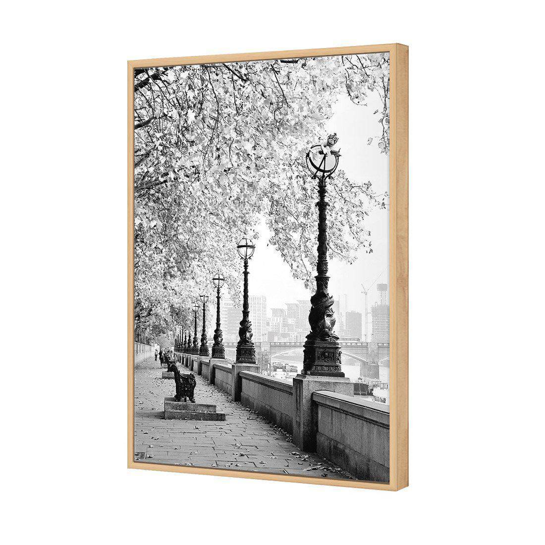London Riverwalk, B&W Rectangle | Standard Canvas | Floating Frame | Oak