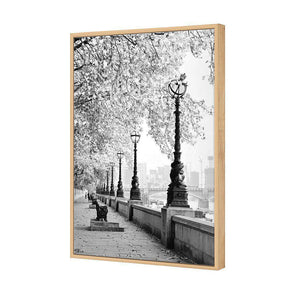 London Riverwalk, B&W Rectangle | Standard Canvas | Floating Frame | Oak
