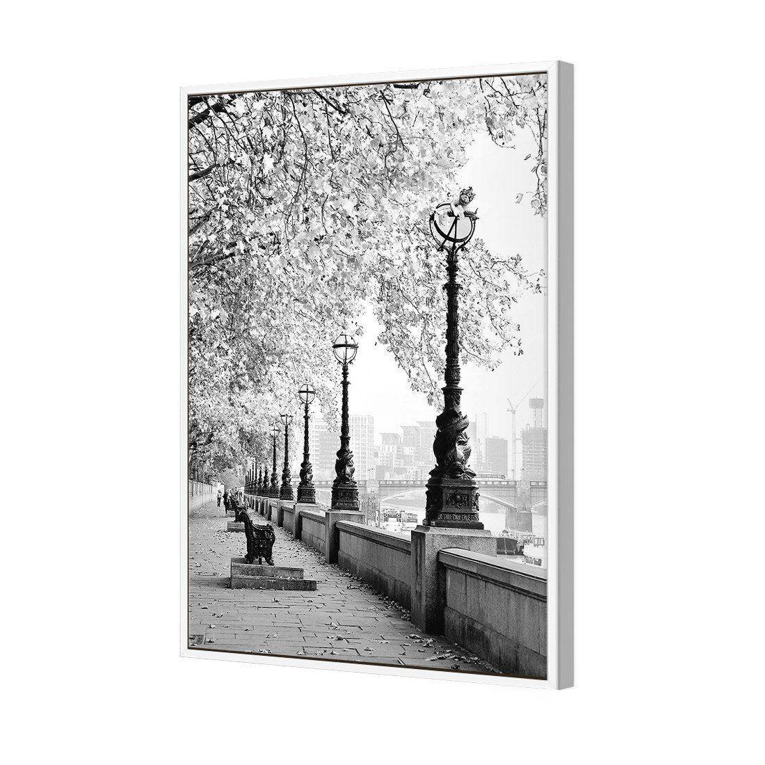 London Riverwalk, B&W Rectangle | Standard Canvas | Floating Frame | White