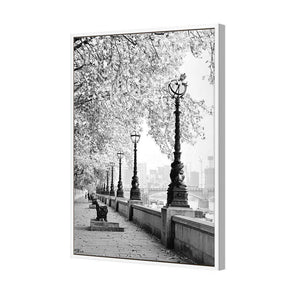 London Riverwalk, B&W Rectangle | Standard Canvas | Floating Frame | White