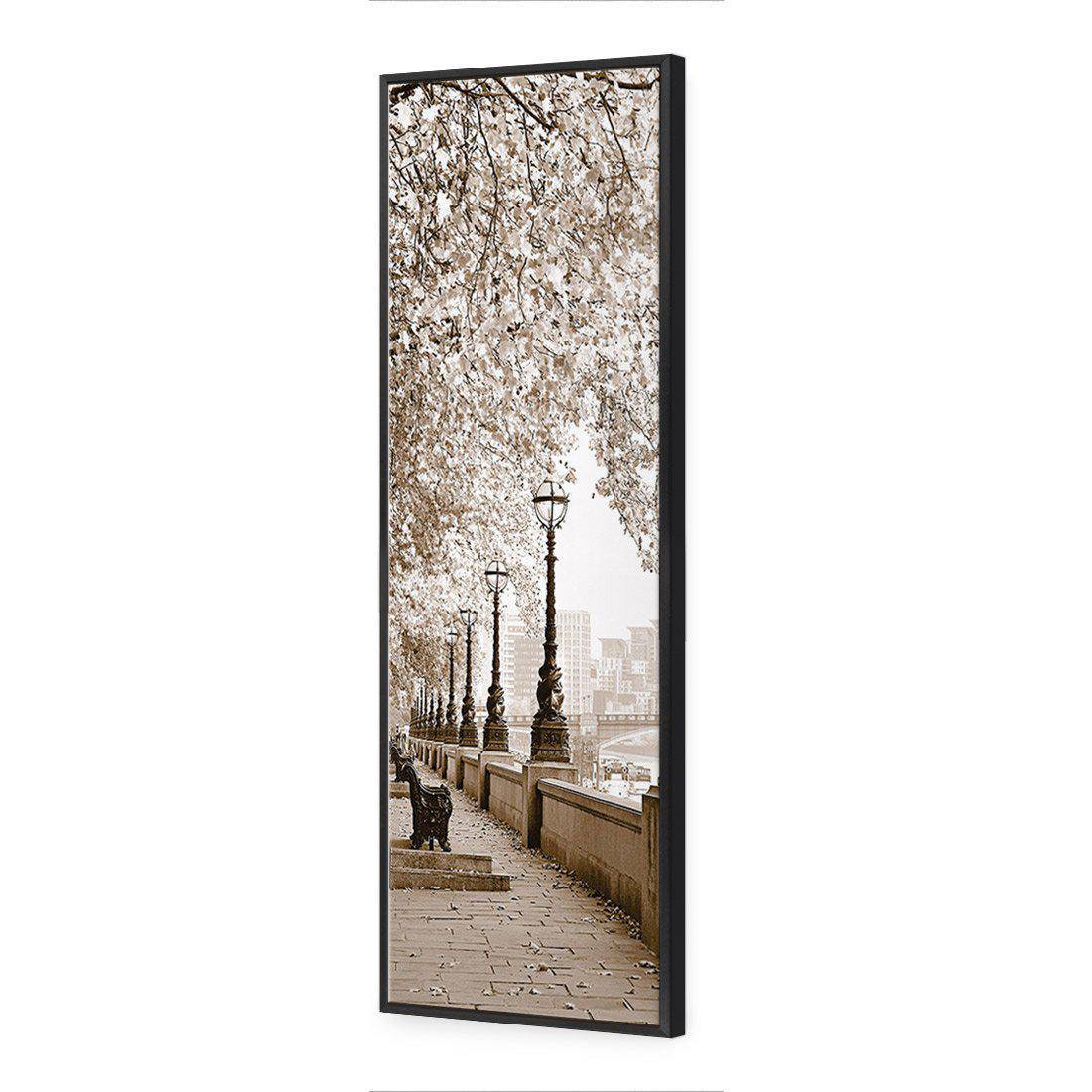 London Riverwalk, Sepia, Long | Standard Canvas | Floating Frame | Black