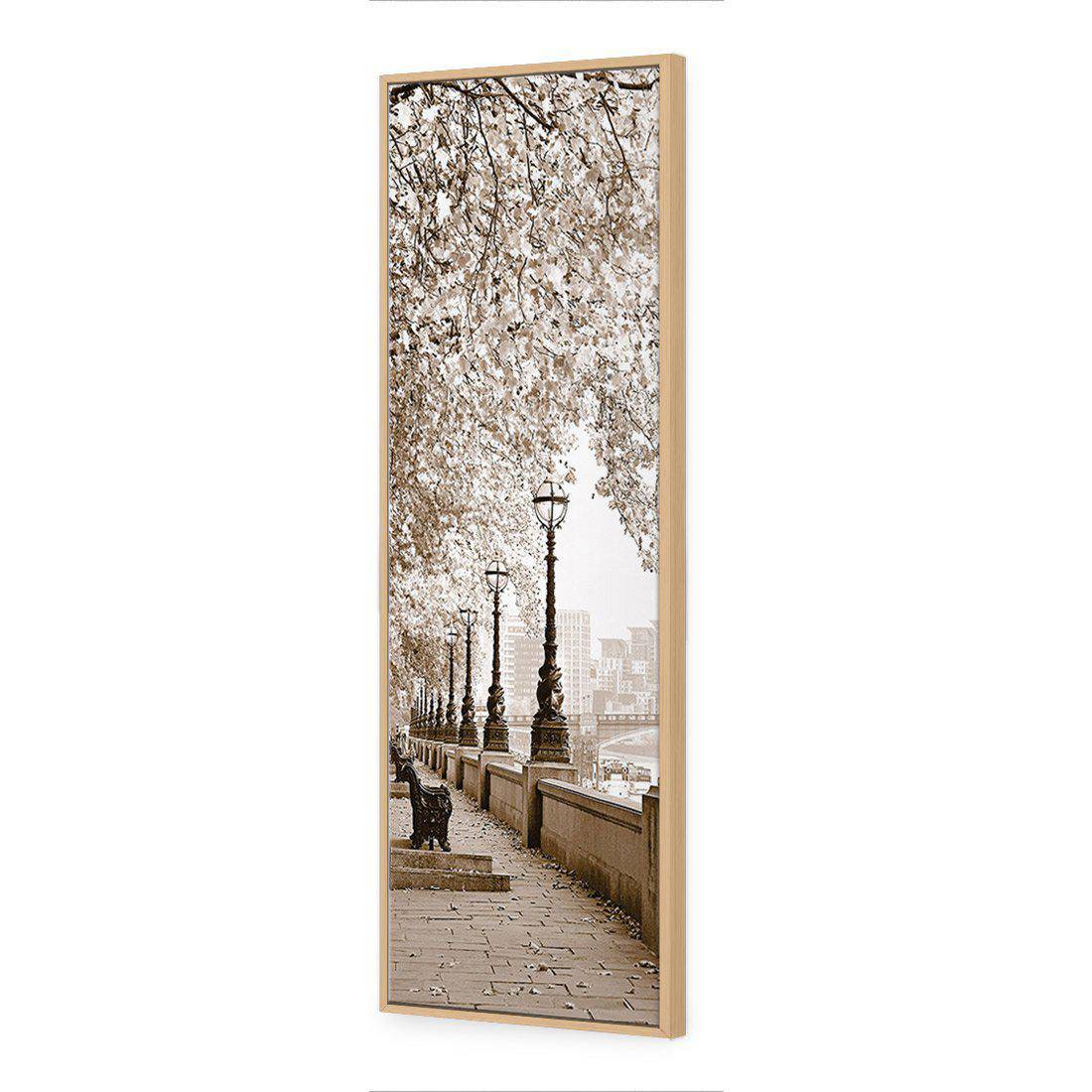 London Riverwalk, Sepia, Long | Standard Canvas | Floating Frame | Oak