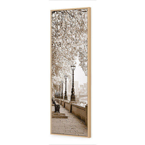 London Riverwalk, Sepia, Long | Standard Canvas | Floating Frame | Oak