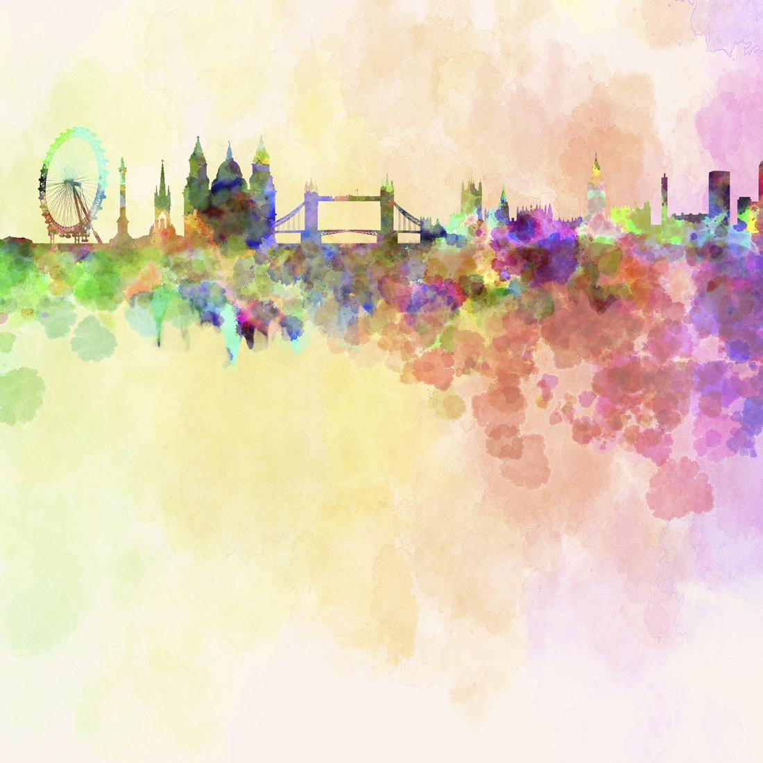 London Skyline, Watercolour (square) - Wall Art Designs - 217_AS_Q WAD_CP - MPY - 260 - M - S - S_37x37_NONE