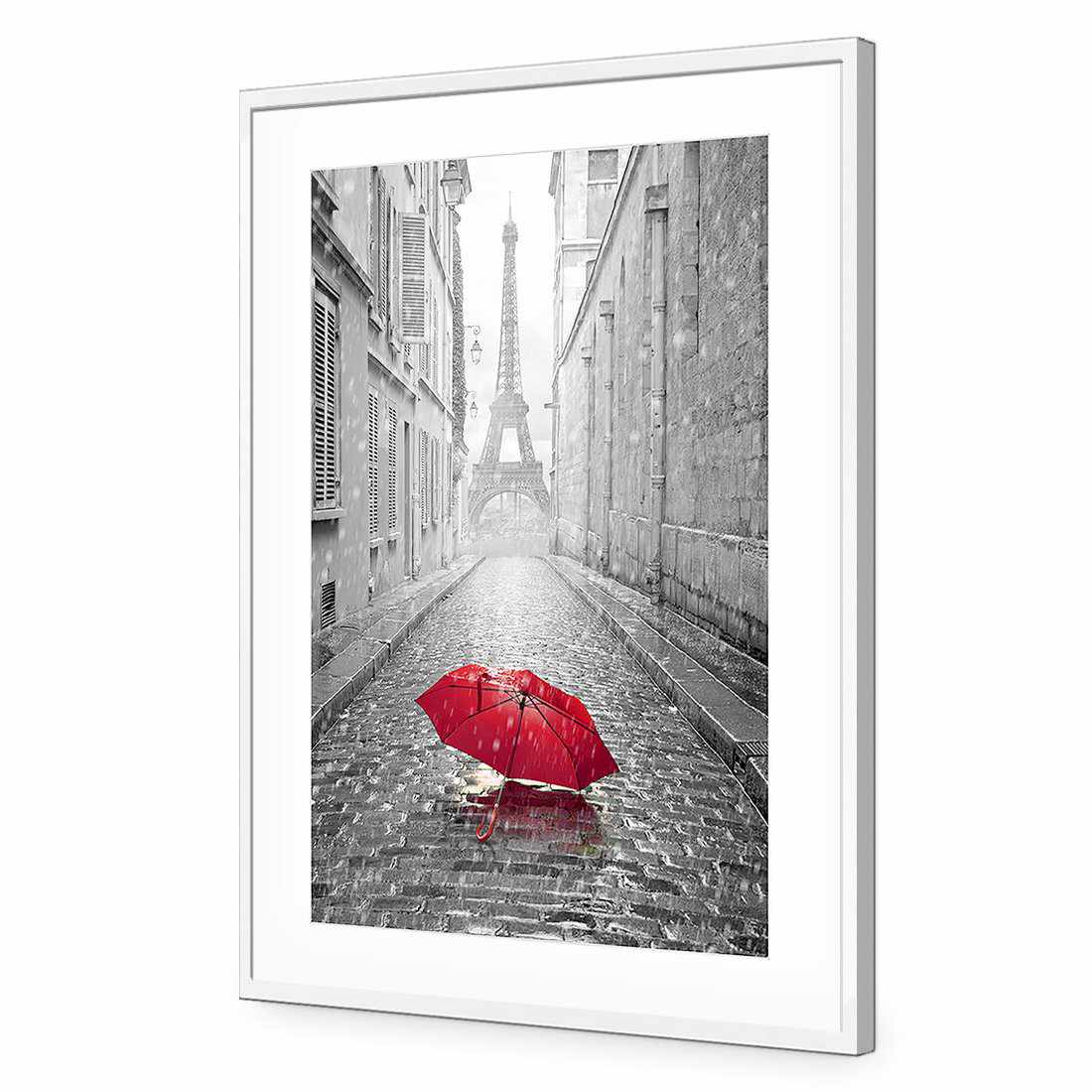 Lost Umbrella In Paris, Red | Standard Acrylic | Flat Frame With Border | White