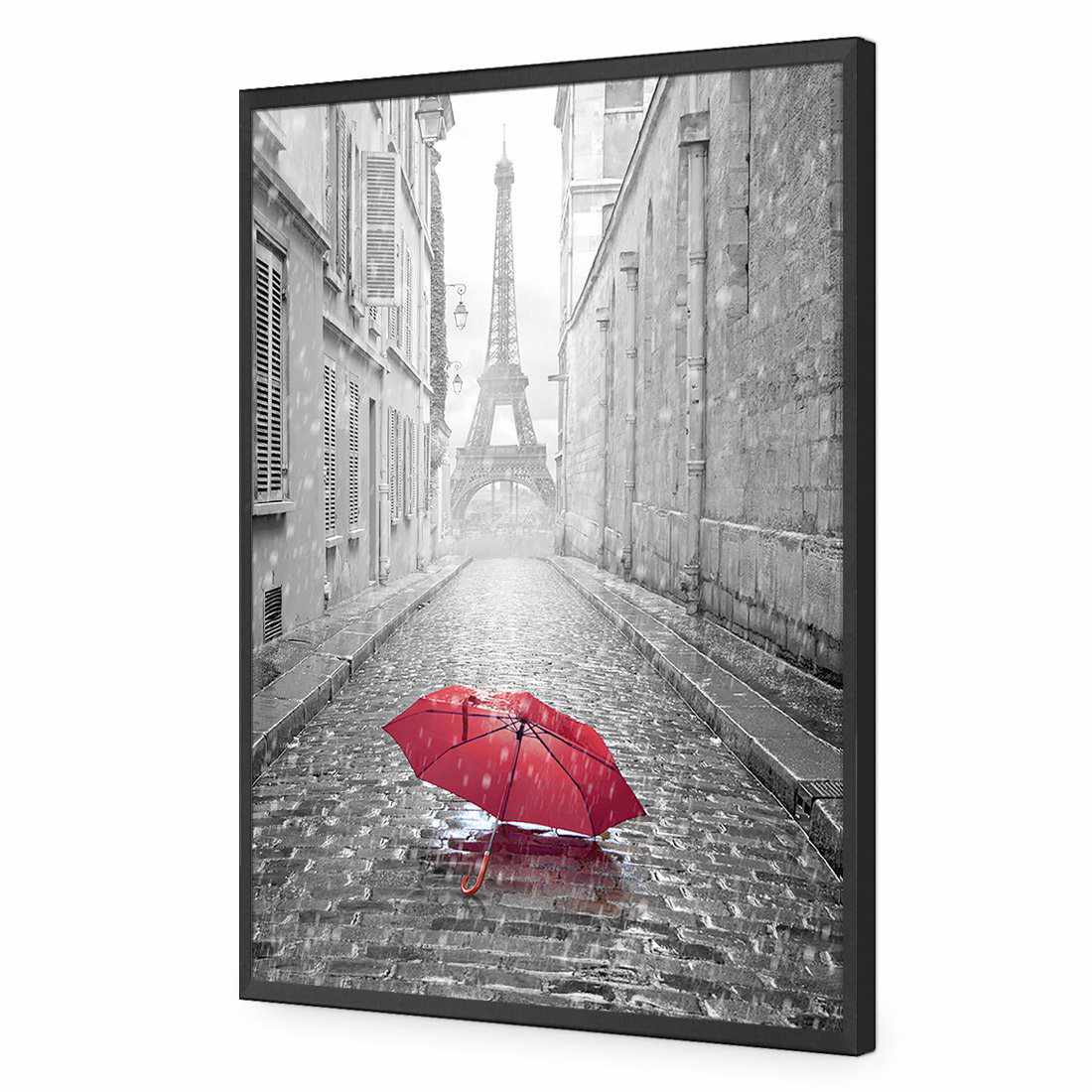 Lost Umbrella In Paris, Red | Standard Acrylic | Flat Frame No Border | Black