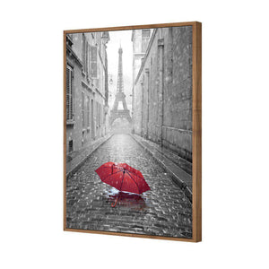 Lost Umbrella In Paris, Red | Standard Canvas | Floating Frame | Natural