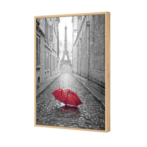 Lost Umbrella In Paris, Red | Standard Canvas | Floating Frame | Oak