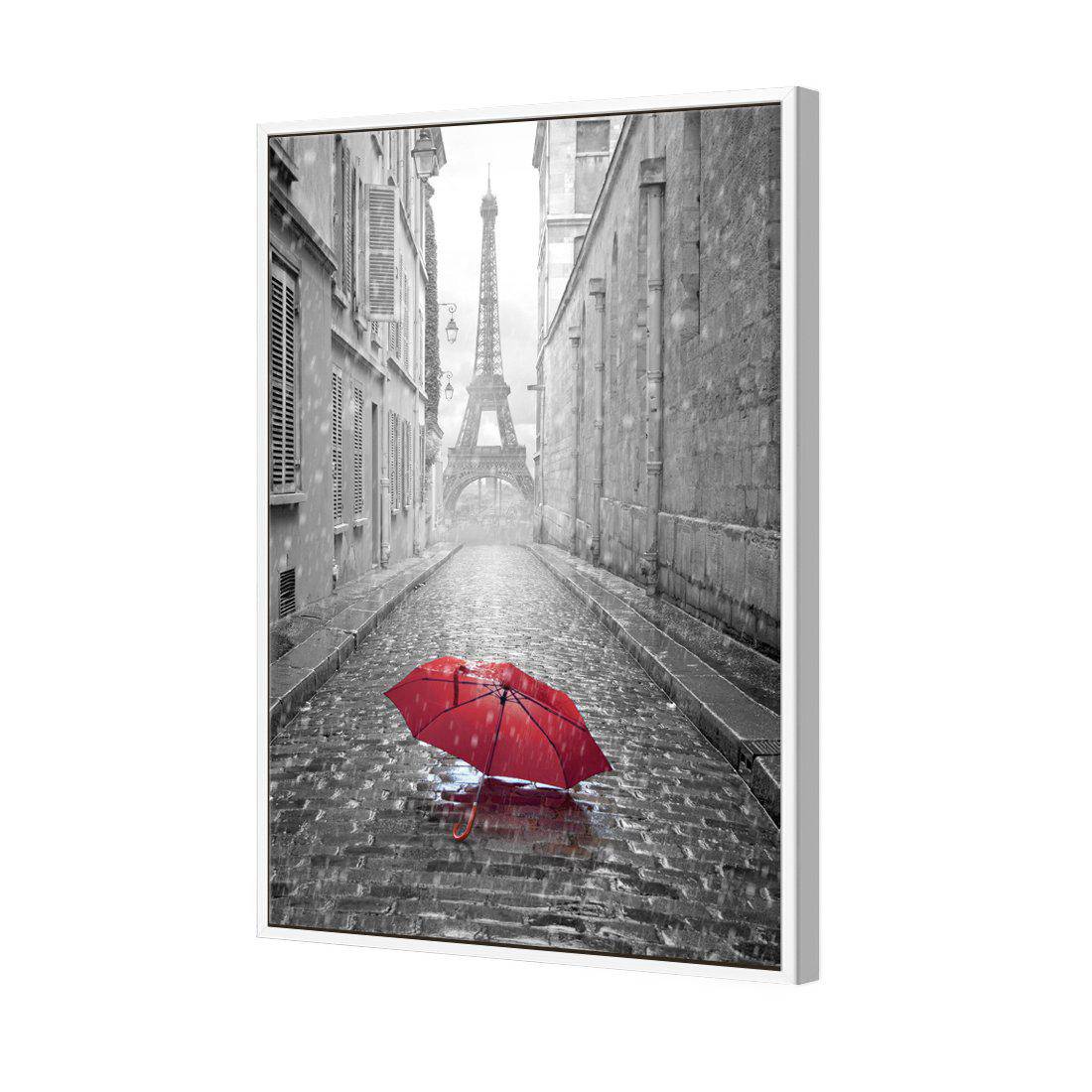 Lost Umbrella In Paris, Red | Standard Canvas | Floating Frame | White