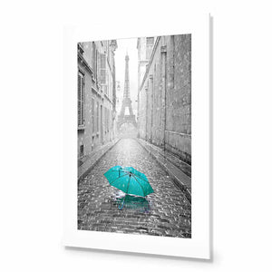 Lost Umbrella In Paris, Teal | Standard Acrylic | No Frame With Border