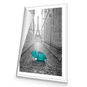 Lost Umbrella In Paris, Teal | Standard Canvas | No Frame | Rolled Canvas