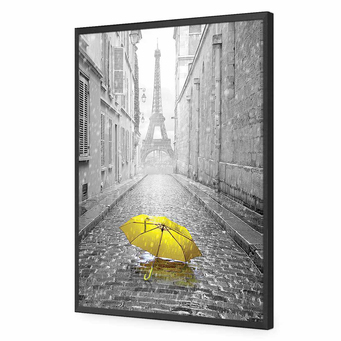 Lost Umbrella In Paris, Yellow Acrylic Print Art - Wall Art Designs - 2004_ER_V WAD_AP - 030 - EDG_45x30_S - 2538 - BLK