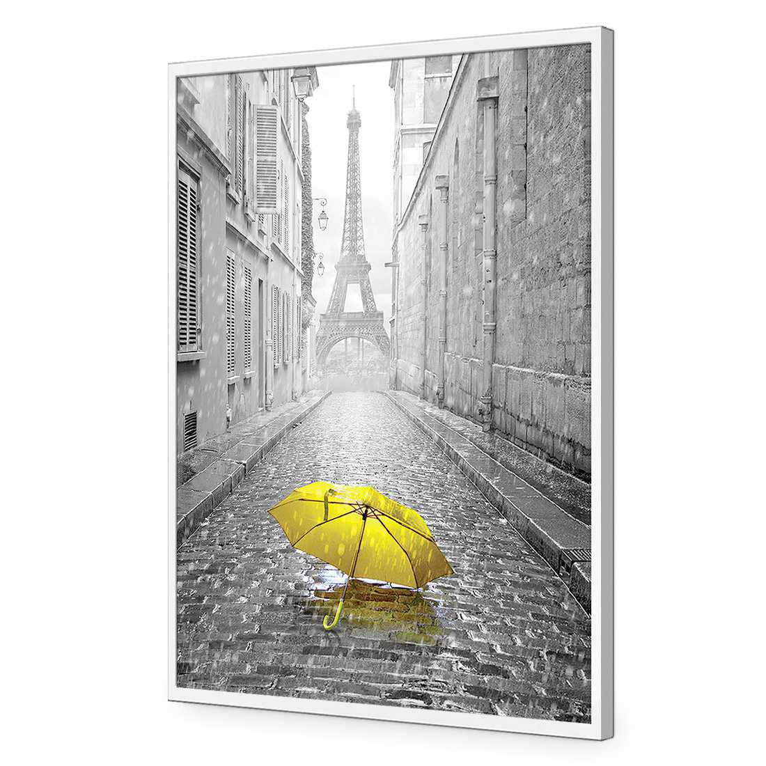 Lost Umbrella In Paris, Yellow Acrylic Print Art - Wall Art Designs - 2004_ER_V WAD_AP - 030 - EDG_45x30_S - 2538 - WHT