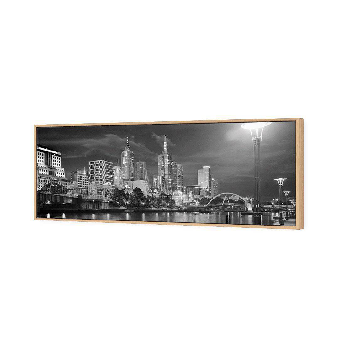 Melbourne Skyline, B&W | Standard Canvas | Floating Frame | Oak