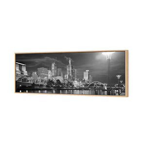 Melbourne Skyline, B&W | Standard Canvas | Floating Frame | Oak