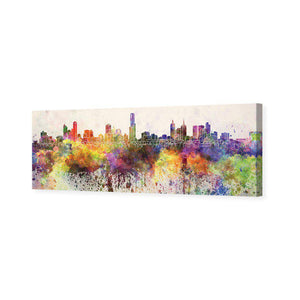 Melbourne Skyline Watercolour, Long | Standard Canvas | No Frame | Stretched Canvas