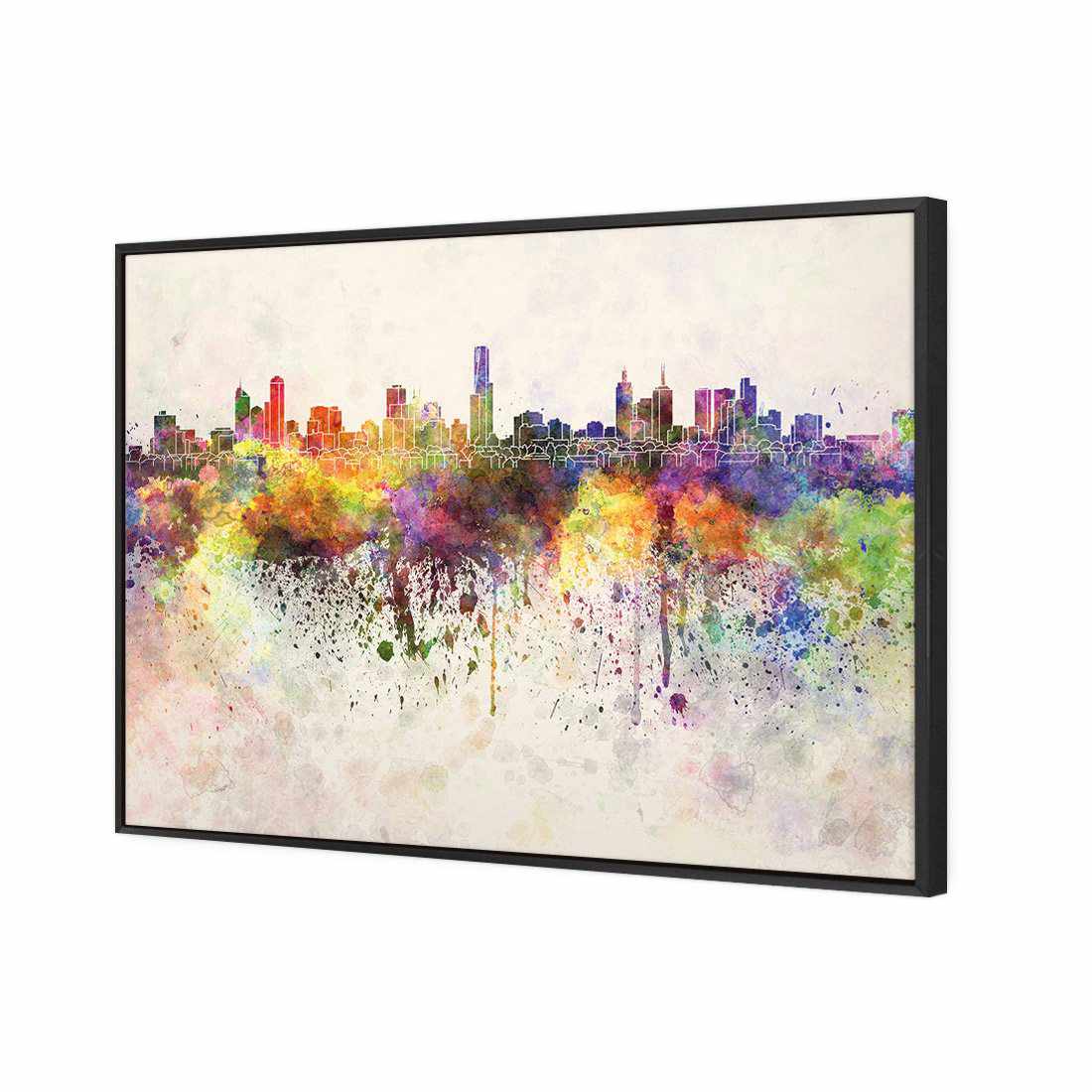 Melbourne Skyline Watercolour, Rectangle | Standard Canvas | Floating Frame | Black