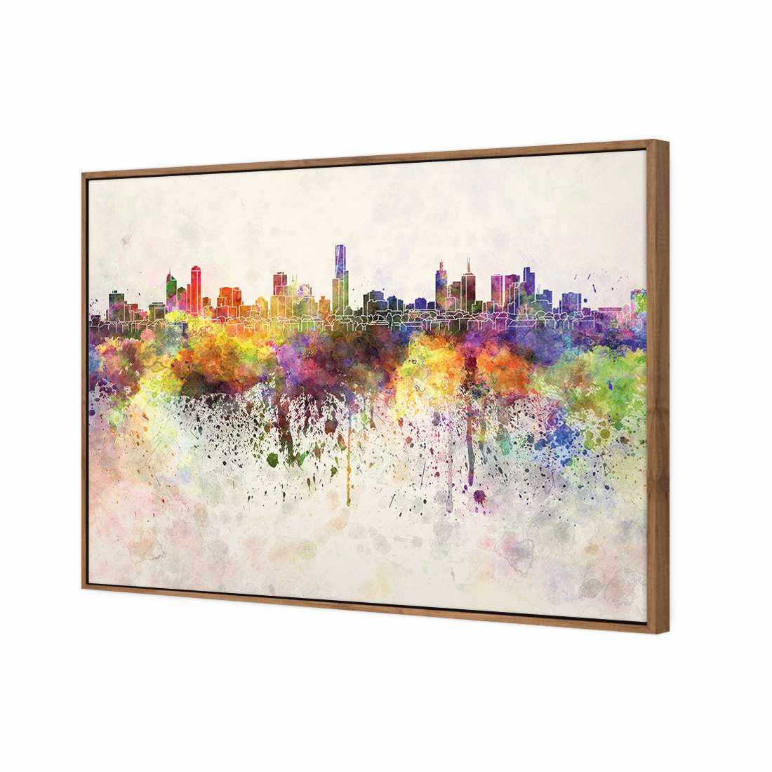 Melbourne Skyline Watercolour, Rectangle | Standard Canvas | Floating Frame | Natural