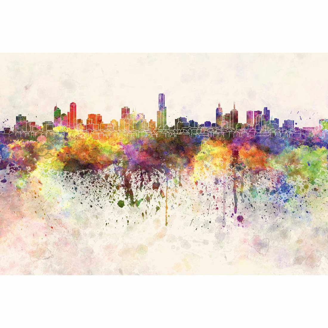 Melbourne Skyline Watercolour, Rectangle Canvas Art - Wall Art Designs - 2034_AR_H WAD_CP - MPY - 260 - M - S - S_45x30_NONE