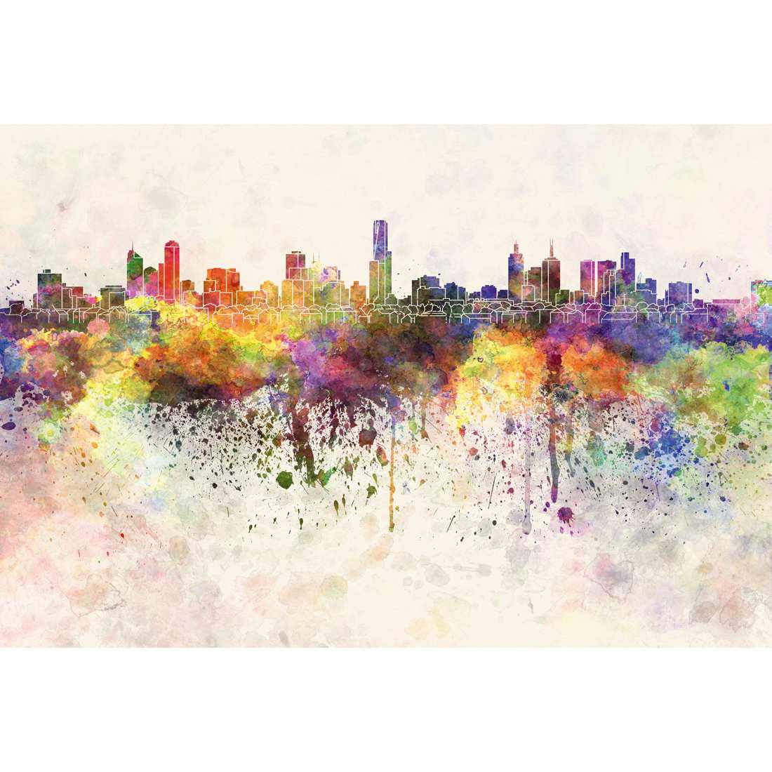Melbourne Skyline Watercolour, Rectangle
