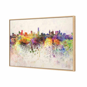 Melbourne Skyline Watercolour, Rectangle | Standard Canvas | Floating Frame | Oak