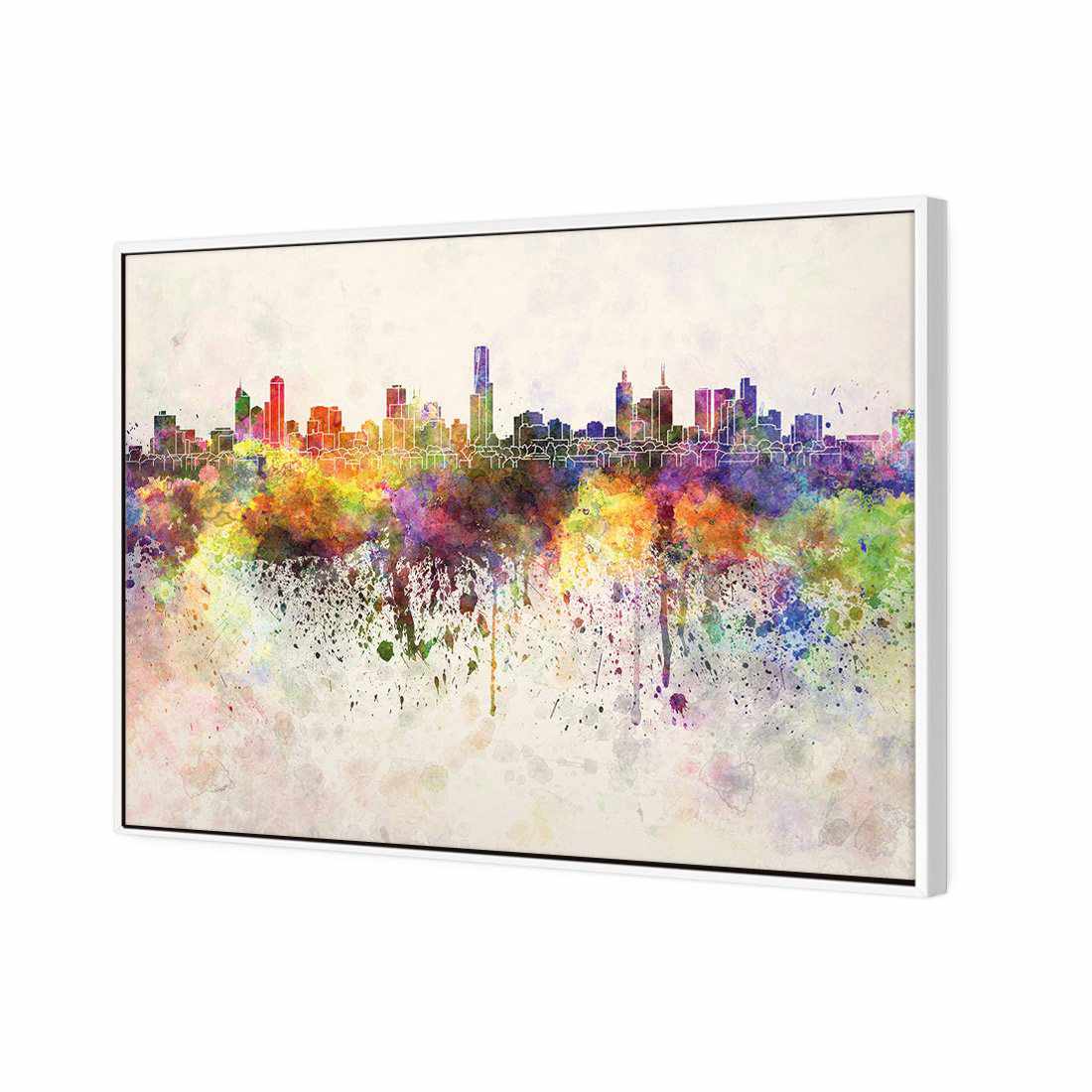 Melbourne Skyline Watercolour, Rectangle | Standard Canvas | Floating Frame | White