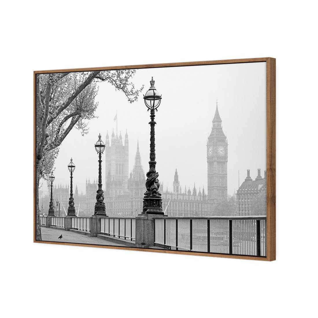 Misty London, B&W | Standard Canvas | Floating Frame | Natural