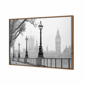 Misty London, B&W | Standard Canvas | Floating Frame | Natural
