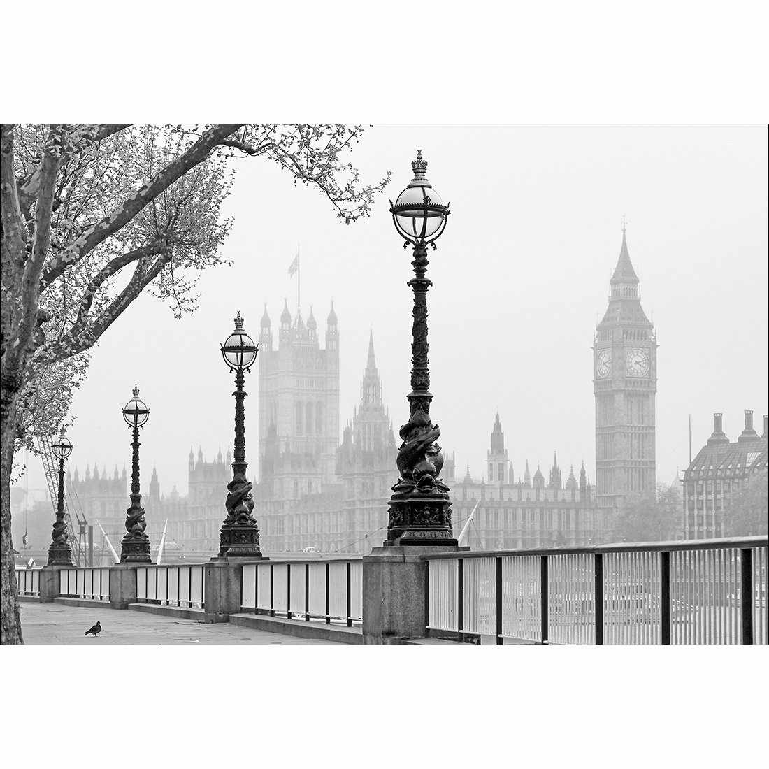 Misty London, B&W Canvas Art - Wall Art Designs - 1252_AR_H WAD_CP - MPY - 260 - M - S - S_45x30_NONE