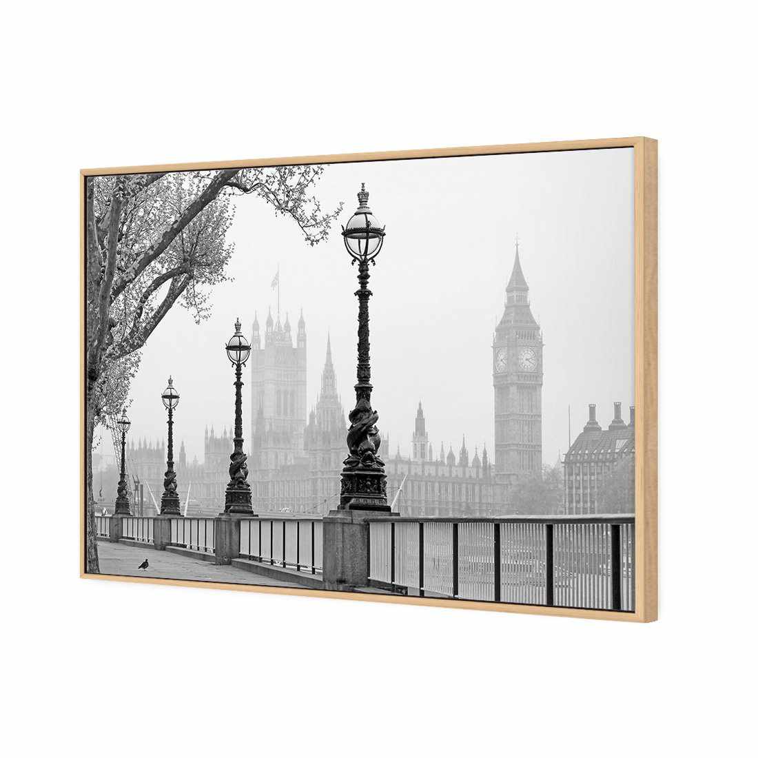 Misty London, B&W | Standard Canvas | Floating Frame | Oak
