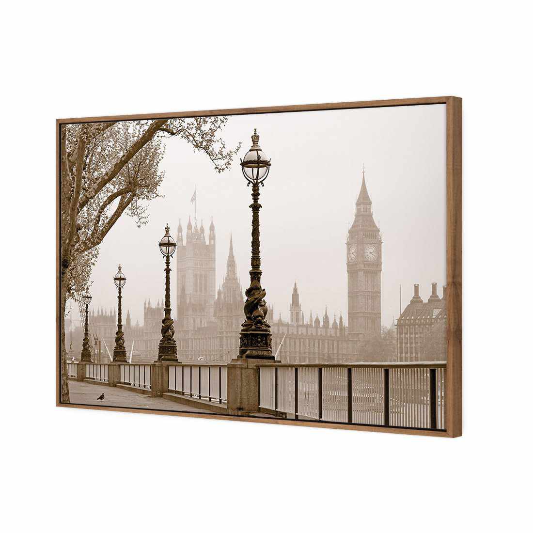 Misty London, Sepia | Standard Canvas | Floating Frame | Natural