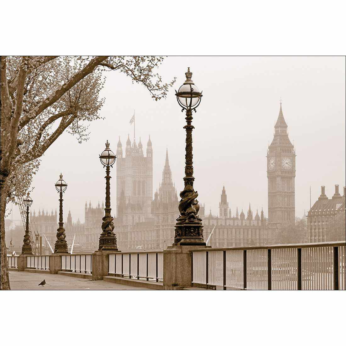 Misty London, Sepia Canvas Art - Wall Art Designs - 1252_CR_H WAD_CP - MPY - 260 - M - S - S_45x30_NONE