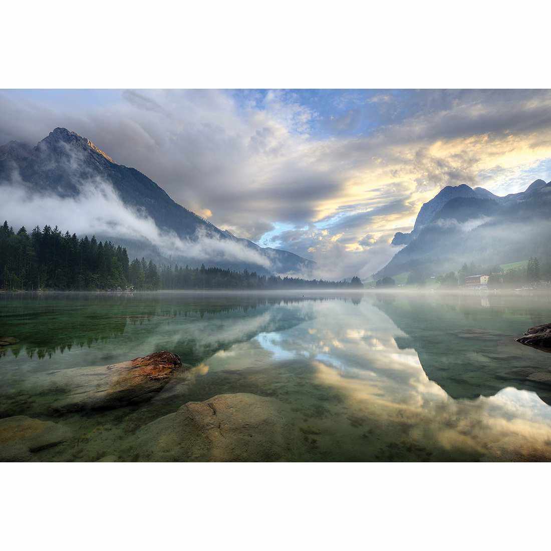 Misty Mountain Lake Acrylic Print Art - Wall Art Designs - 2621_AR_H WAD_AP - 030 - MAT_45x30_NONE