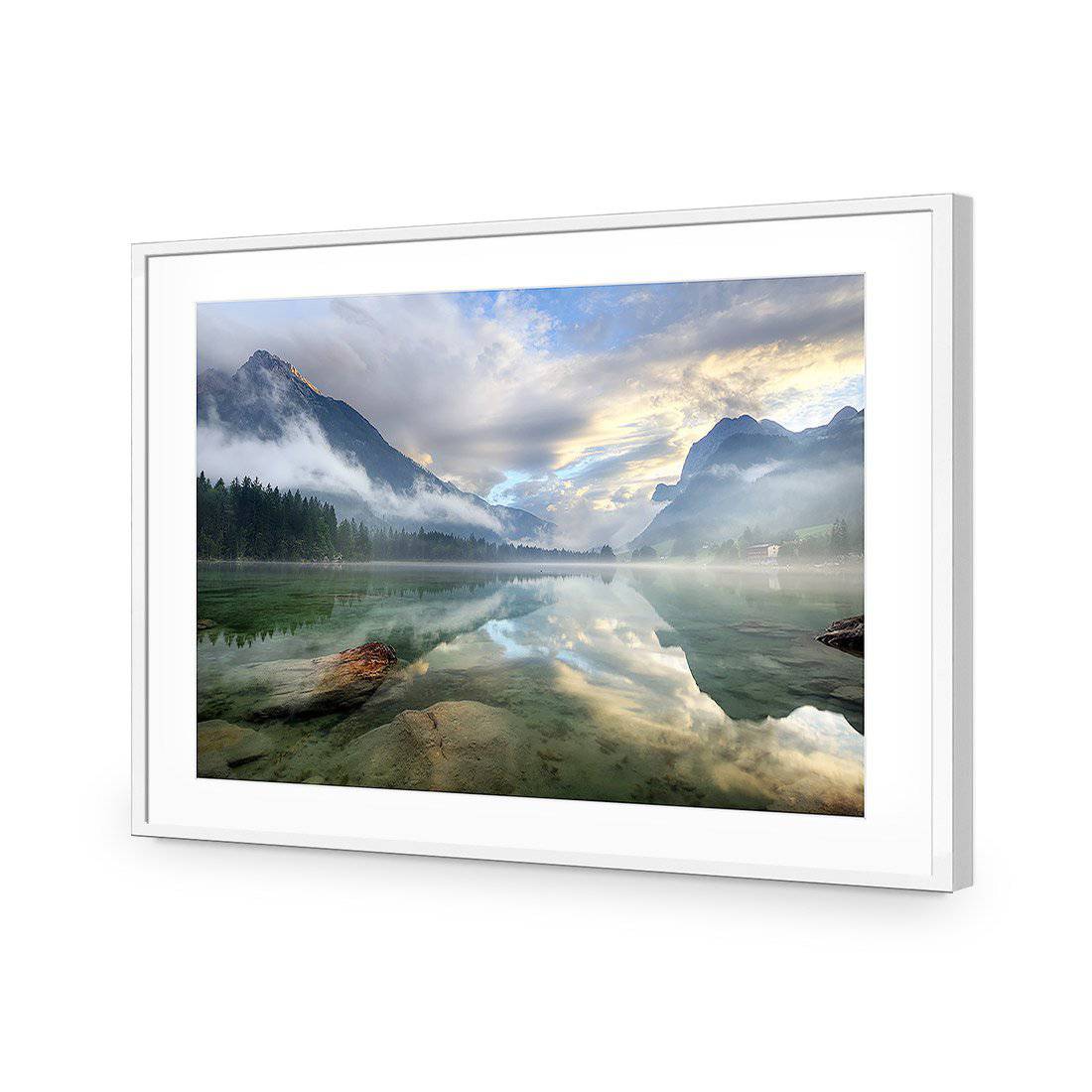 Misty Mountain Lake Acrylic Print Art - Wall Art Designs - 2621_AR_H WAD_AP - 030 - MAT_45x30_S - 2538 - WHT