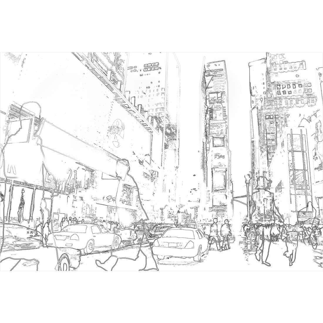 New York Taxis Drawing Border People, Rectangle - Wall Art Designs - 372_BR_H WAD_CP - MPY - 260 - M - S - S_45x30_NONE